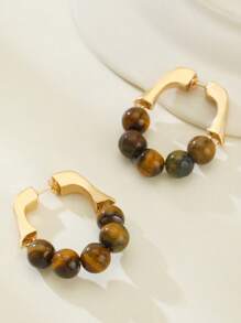 1 对复古西式简约圆珠耳环，独特设计时尚女士珠宝，适合日常佩戴和度假