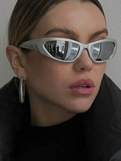 1pc Futuristic Silver Y2K Millennial Fashion Glasses For Summer Beach Vacation, Outdoor, Travel