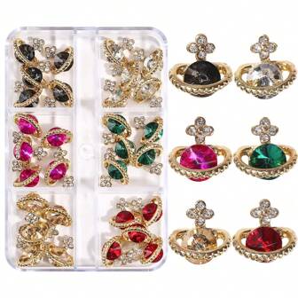 1Box/30Pcs Gold-Tone Alloy 3D Globe Nail Decorations Diy Nail Charms Nail Gems Nail Supplies Nails