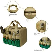 Taburete Plegable De Jardín Con Bolsa De Almacenamiento Para Herramientas De Jardinería, Asiento Multifuncional Al Aire Libre, Silla De Pesca - Caqui - Ver 7