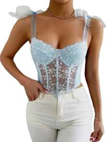 Top bustier encaje tipo corset - Azul - Ver 6