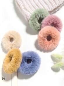 6pcs Solid Fuzzy Scrunchie - Multicolor - View 1
