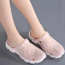 女款防滑厚底空心拖鞋,果凍海灘鞋,夏季平底涼鞋