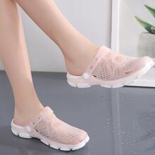 女款防滑厚底空心拖鞋,果凍海灘鞋,夏季平底涼鞋