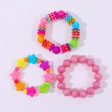 3 cái/bộ Đầy màu sắc Acrylic Kết cườm hoa Vòng tay Đối với Trẻ em - Nhiều màu - Xem 3