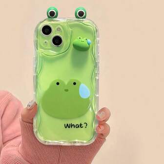 1개 사과 유머러스 3D 카툰 개구리 디자인 레진 스티커 투명 TPU 소프트 폰 케이스 아이폰 가와이이와 호환