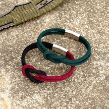 Green Crossed Hand Rope Bracelet - Green - View 2