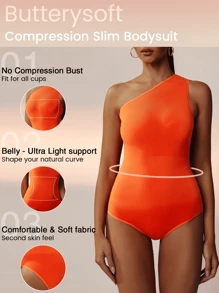 單肩無縫連身背心-三角形形狀連體緊身衣 - 橘色 - 查看 3