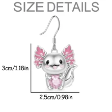 1pair Lovely Cartoon Axolotl Shaped Heart & Pink Crystal Decor Pendant Earrings, Fashionable Women's Jewelry Birthday & Festival Gift Valentines,Mom,Mother,Mother's Day,Gift