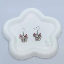1pair Lovely Cartoon Axolotl Shaped Heart & Pink Crystal Decor Pendant Earrings, Fashionable Women's Jewelry Birthday & Festival Gift Valentines,Mom,Mother,Mother's Day,Gift