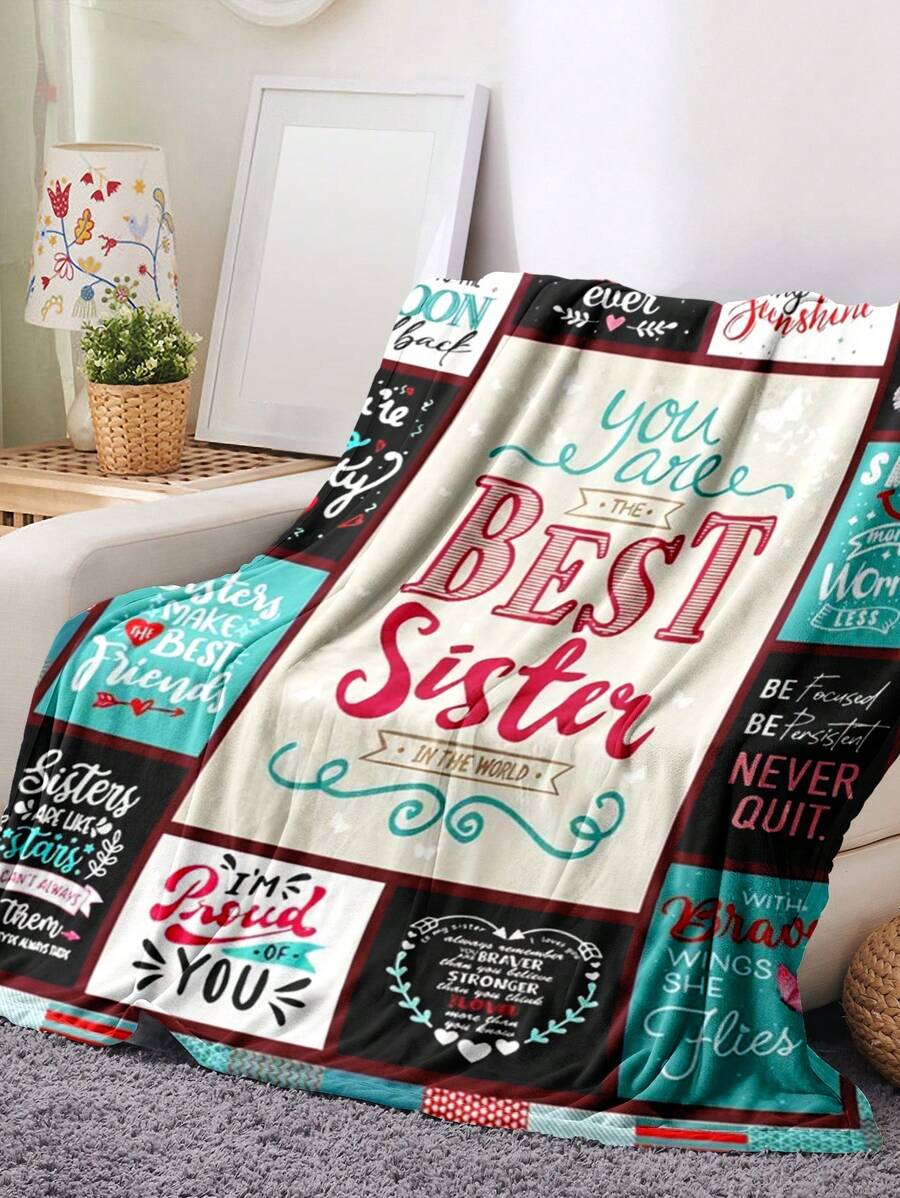1pc Flower Butterfly Printed Flannel Blanket, To My Best Sister Blanket, Soft Throw Blanket Nap Blanket For Couch Bed Sofa Office Camping. - Multicolor - View 1
