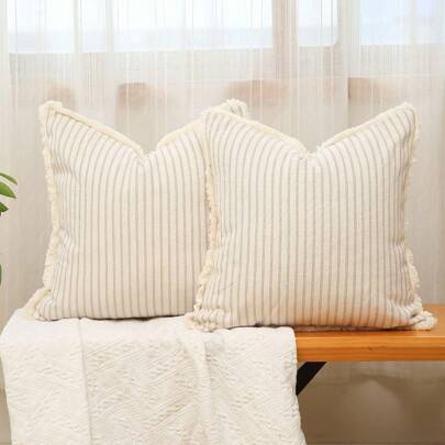 1pc Pillow Covers With Fringe  Decorative Pillows Square Cushion Covers For Sofa Couch Bed Living Room Farmhouse Decor