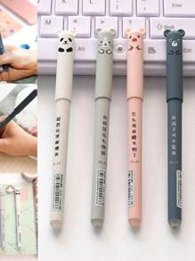 4pcs Pens With 20pcs Refills, Needle Tube, 0.35mm Cartoon Animal Themed Erasable Gel Pen Set