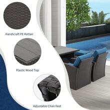 6 Pieces Patio Furniture Sets Clearance, Patio Dining Sofa Set Outdoor Sectional Sofa Conversation Set All Weather Wicker Rattan Couch Dining Table & Chair Blue - Blue - View 2