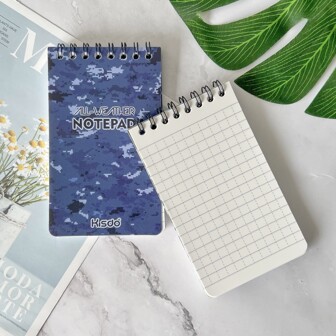 1pc Camouflage Blue Stone Paper Waterproof Coil Notebook, Waterproof Notebook For Outdoor Water Sports