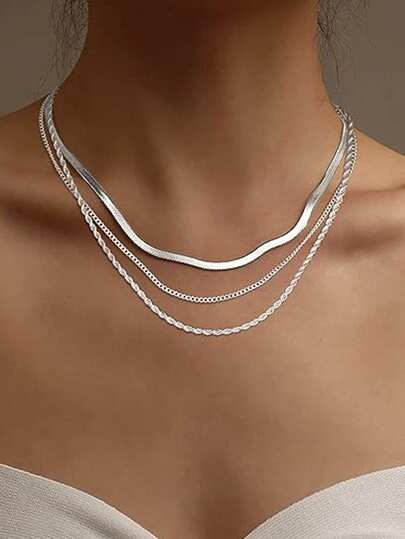 3 st rostfritt stål moderiktigt fiskbenshalsband för kvinnor, fint platinahalsband, ormkedja, minimalistiskt platinafärgat lagerhalsband, guldpärlesmycken, lämplig för Halloween, jul, damsmycken, stapelbara guldhalsband, flerlagershalsband för kvinnor