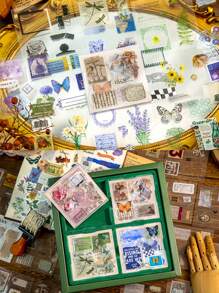 100張/組復古花卉風格貼紙套裝,可愛花卉植物蘑菇蝴蝶pet透明自黏剪貼簿貼紙,適用於手帳、筆記本電腦、手機殼、禮品標籤、相冊等 - 彩色 - 查看 4