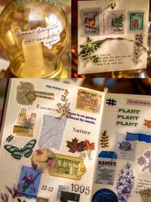 100張/組復古花卉風格貼紙套裝,可愛花卉植物蘑菇蝴蝶pet透明自黏剪貼簿貼紙,適用於手帳、筆記本電腦、手機殼、禮品標籤、相冊等 - 彩色 - 查看 5