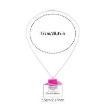 1pc Minimalist Rose Red Chain Car Pendant Necklace With Glass Mirror Ball Decoration - Hot Pink - View 5
