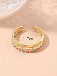 1個五彩不鏽鋼金色黃色戒指油滴開口可調節女性裝飾戒指，適合送禮或日常佩戴