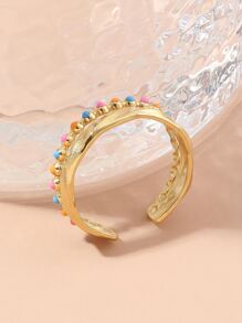 1個五彩不鏽鋼金色黃色戒指油滴開口可調節女性裝飾戒指，適合送禮或日常佩戴