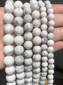 Hạt đá tự nhiên Howlite Turquoises trắng 4/6/8/10/12mm dạng tròn rời dùng làm đồ trang sức, phụ kiện vòng đeo tay tự làm - trắng - Xem 1