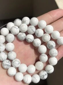 Hạt đá tự nhiên Howlite Turquoises trắng 4/6/8/10/12mm dạng tròn rời dùng làm đồ trang sức, phụ kiện vòng đeo tay tự làm - trắng - Xem 2