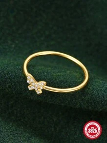 1入組銀戒指 925 蝴蝶簇狀立方氧化鋯金戒指女式婚禮訂婚派對高級珠寶戒指禮物