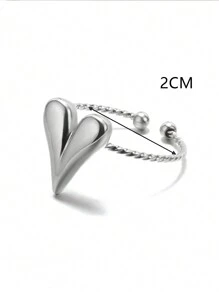 Bague Ouverte En Forme De Cœur En Acier Inoxydable Argenté, Doux Et Polyvalent, Style Européen Et Américain, Adapté À Un Usage Quotidien Des Femmes, 1 Pièce