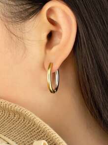 3對/組時尚金銀色組合長橢圓形耳環 - 彩色 - 查看 5