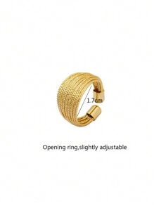 1pc Luxurious Multi-layered Wire & Thread Design Adjustable Ring With Striking Layering - Yellow Gold - View 6