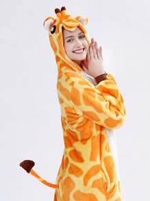 1件女士卡通動物連體睡衣,適合秋冬家居穿著、家庭、情侶及舞臺表演 - 彩色 - 查看 4