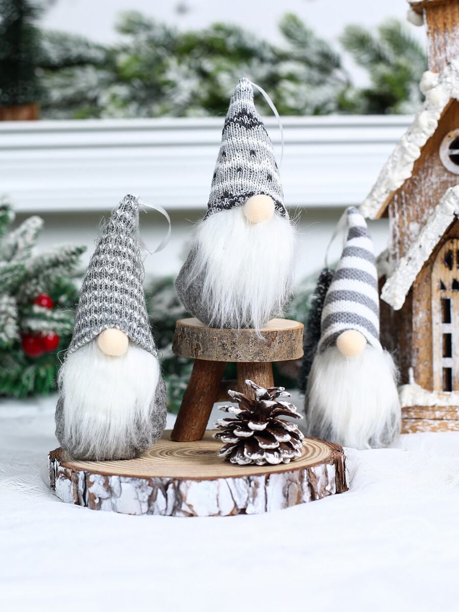 3入組灰色針織無臉小矮人玩偶吊飾用品 - 灰色 - 查看 1