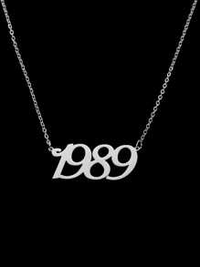 1pc Fashionable Steel-Color Year Number Pendant Necklace, Suitable For Women's Daily Wear - Silver - View 3