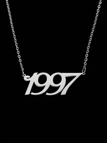 1pc Fashionable Steel-Color Year Number Pendant Necklace, Suitable For Women's Daily Wear - Silver - View 5