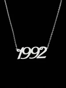 1pc Fashionable Steel-Color Year Number Pendant Necklace, Suitable For Women's Daily Wear - Silver - View 4