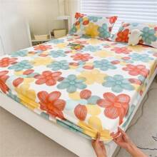 1pc Printed Fitted Sheet Thick Brushed Anti-Slip Bed Cover With Elastic Band (Without Pillowcase) - flowers - View 8