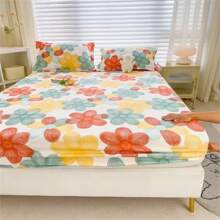 1pc Printed Fitted Sheet Thick Brushed Anti-Slip Bed Cover With Elastic Band (Without Pillowcase) - flowers - View 7