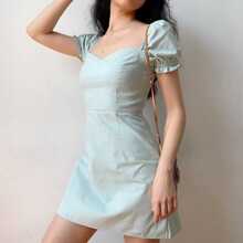 Vestido Menta escote recto - Azul menta - Ver 1