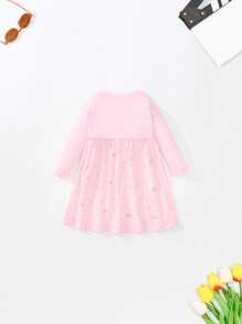 Young Girls' Unicorn Embroidery Long Sleeve Casual Dress For Outings