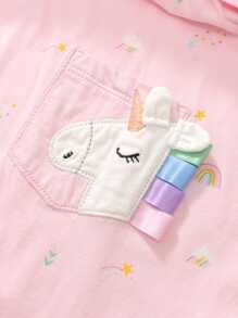 Young Girls' Unicorn Embroidery Long Sleeve Casual Dress For Outings