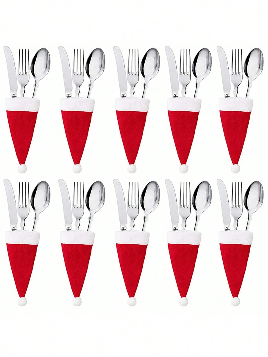 20 Pcs / Pack Christmas Tableware Holder bag Santa Hats Silverware Holders -2024 Christmas Party Dinner Table Dinnerware Christmas Ornament  Decorations - Multicolor - View 1