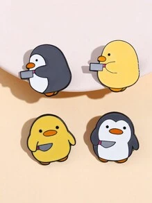 4 件裝可愛殺手琺瑯別針小雞小企鵝匕首刀胸針翻領徽章卡通趣味動物珠寶禮物送給孩子朋友 - 彩色 - 查看 10