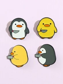 4 件裝可愛殺手琺瑯別針小雞小企鵝匕首刀胸針翻領徽章卡通趣味動物珠寶禮物送給孩子朋友 - 彩色 - 查看 3