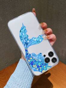 1pc Blue Crystal Mermaid Tail Tpu Protective Phone Case Compatible With IPhone - Unisex - Multicolor - View 1