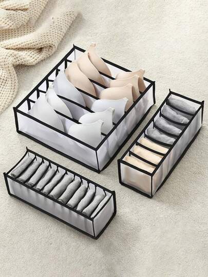 3pz Organizador de Ropa Interior juego de 3 diferentes cajas de almacenamiento de rejilla