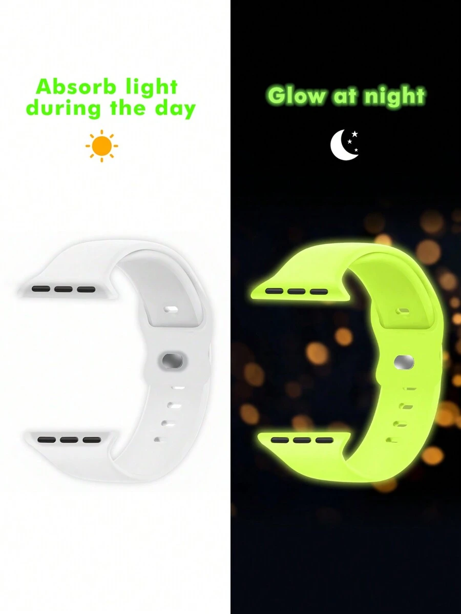 夜光运动硅胶表带适用于 40mm 38mm 41mm 44mm 45mm 46mm 42mm 49mm 女士男士，绿色柔软腕带防水替换运动表带适用于 Series Ultra 11 10 9 8 7 6 5 4 3 2 1 SE，可作为返校学生的礼物 - 青檸色 - 查看 1