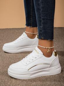 四季流行款白色鞋子,pu皮革鞋面透氣防水平底鞋,時尚休閒運動鞋,增高旅行鞋