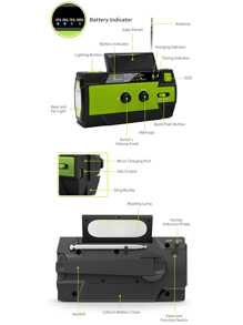 1 Portable Multi-Function Emergency Radio Flashlight Three Modes Multiple Power Sources Live Radio SOS Emergency Alarm FM Radio Radio Radio Outdoor Indoor Lighting Power Indicator FM/AM/NOAA Radi - Green - View 5