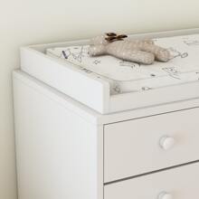 Large Modern Wood Nursery Storage Dresser Chest with Wide Table Top, 5 Drawers & 2 Shelves, Wide Storage Space Functional Organizer